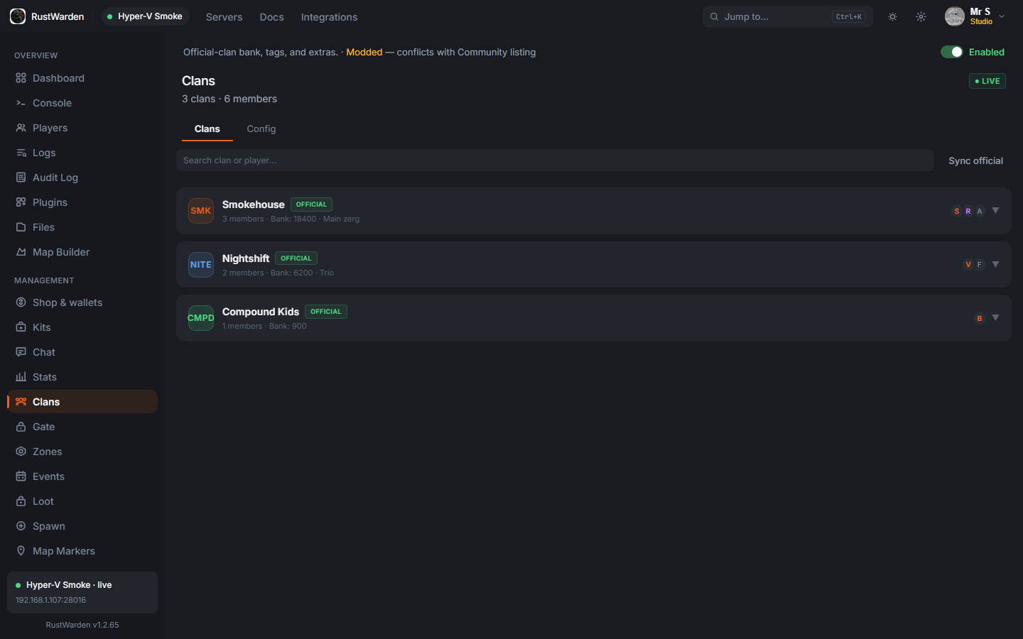 Official clans Smokehouse, Nightshift, and Compound Kids