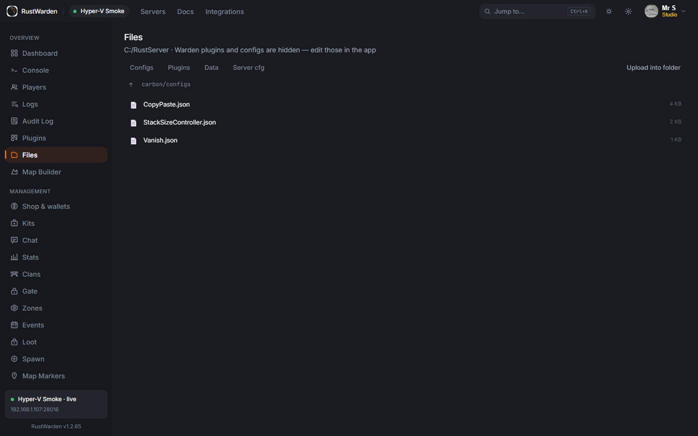 Dedicated folder with carbon configs and plugins